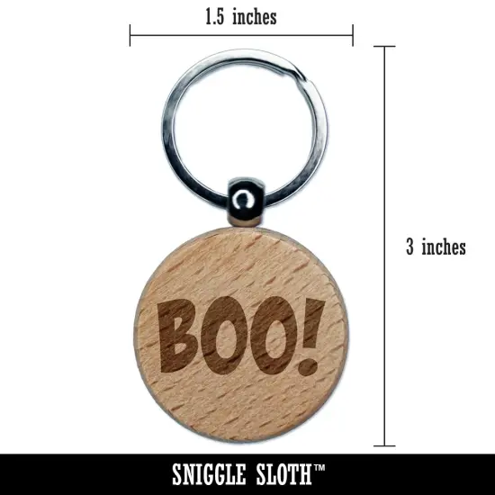 Boo Halloween Fun Text Engraved Wood Round Keychain Tag Charm {2}