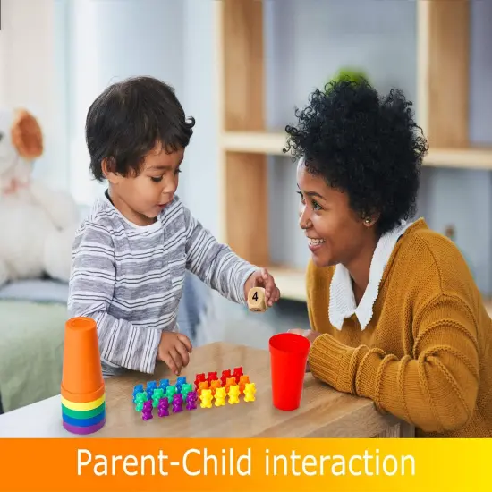 Counting Bears with Matching Sorting Cups,Pre-School Math Learning Games with 2 Dices,Color Recognition STEM Educational Toy for Toddler Bonus Tweezers, Storage Box, Activity Cards {4}