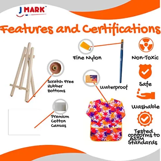 Complete Acrylic Paint Set for Kids, Includes Washable Paints, Storage Bag, Wood Easel, Canvas and More {6}