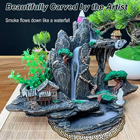 Mountain Waterfall Incense Burner,Backfall Incense Holder River, Incense Falls Meditation Decor for Room with Upgrade Incense Cones and Accessories {5}