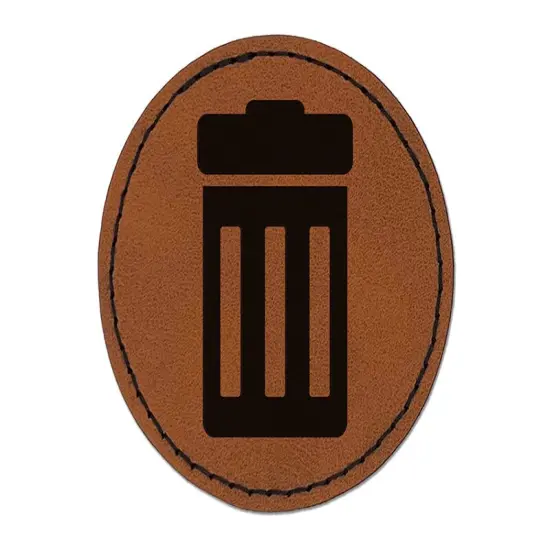 Garbage Trash Can Round Iron-On Engraved Faux Leather Patch Applique - 2.5" Brown {1}