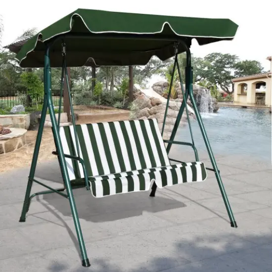 2-Seat Outdoor Swing Chair with Canopy, Cushions, Steel Frame, 440 lbs Capacity Coffee {4}
