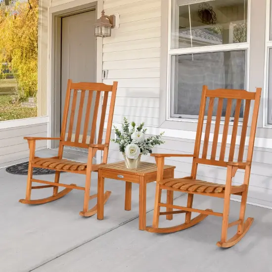 3 Pieces Eucalyptus Rocking Chair Set with Coffee Table {6}