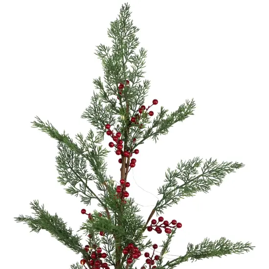 Northlight Pre-Lit Berries and Pine Artificial Potted Christmas Tree - 3' - Warm White LED Lights Green {4}