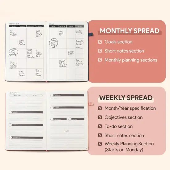 Planner Weekly and Monthly for Productivity - Goals Planner, Adhd Planner, To Do List Notebook - A5 (5.5&rdquo;x8.5") Weekly Monthly Planner Undated with Stickers - Rose Gold {5}