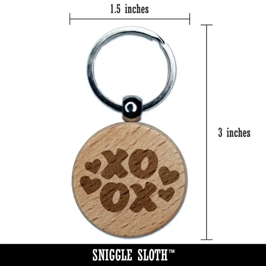 XOXO with Hearts and Love Engraved Wood Round Keychain Tag Charm {2}