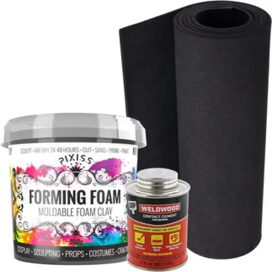 Air Dry Clay Foam (Black 300g) and EVA Foam (35cm x 150cm x 5mm Foam Roll) and DAP Weldwood Contact Cement (3oz) - Cosplay Foam and Clay Kit with Contact Cement Adhesive for DIY, Sculpting {1}