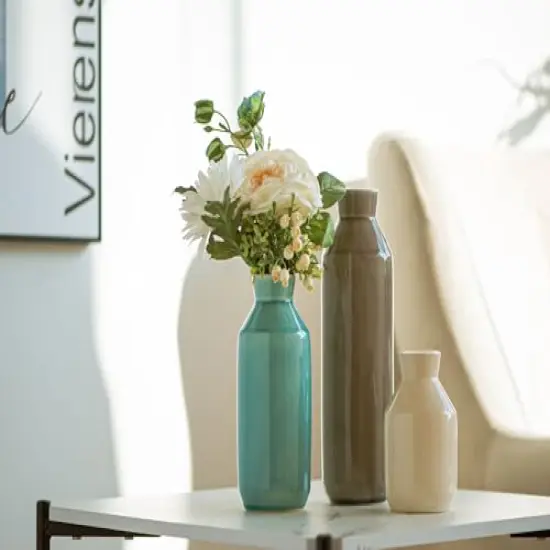 3 Pieces Flower Vase for Living Room Decor, Ceramic Vase for Farmhouse D&eacute;cor, Vases for Home D&eacute;cor, Shelf, Tall Ceramic Vase for Centerpiece Table Decorations, Grey&Peacock Blue&Off White {4}