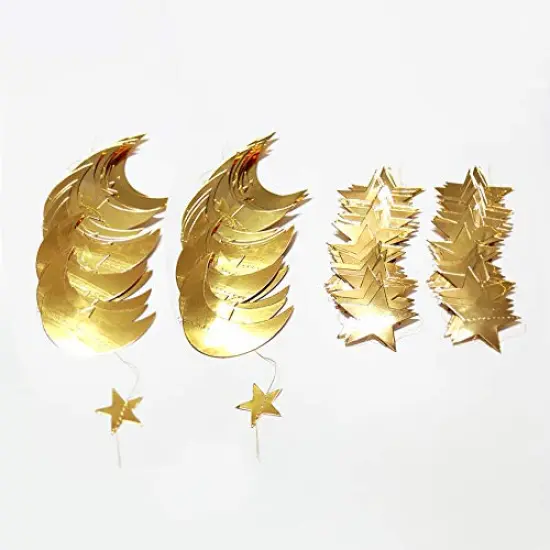Gold Star Moon Garland Hanging Garands Streamers Banner Backdrop for Twinkle Little Star Party Decoration First Birthday/Baby Shower/Wedding//Kids Room/Nursery/Ramadan EID/Graduation Decor {6}