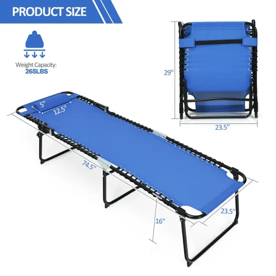 Foldable Recline Lounge Chair with Adjustable Backrest and Footrest Blue {5}