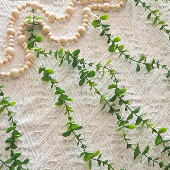 Boho Wall Decor Artificial Hanging Eucalyptus Wooden Beads Garland Eucalyptus Greenery Decoration for Bedroom Bathroom, Living Room, Office, Home, Wedding {5}
