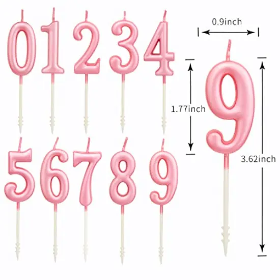 10 Pieces Pink Numeral Birthday Candles, Cake Numeral Candles Number 0-9 Glitter Cake Topper Decoration for Birthday,Wedding Anniversary,Party Celebration {2}