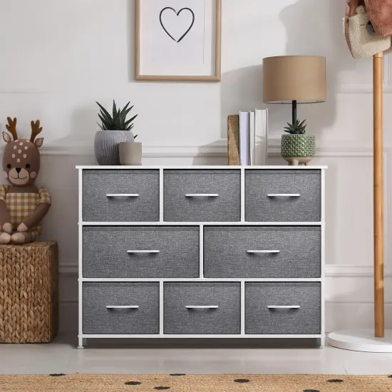 Sorbus Dresser with 8 Drawers - Chest Organizer Unit with Steel Frame Wood Top & Handle Easy Pull Fabric Bins for Clothes - Wide Storage Furniture for Bedroom, Hallway, Living Room, Nursery & Closet White {6}