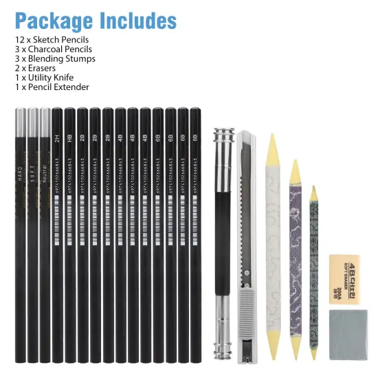 22Pcs Professional Sketch Pencils+Charcoal {6}