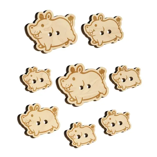 Chubby Round Hippo Hippopotamus Wood Buttons for Sewing Knitting Crochet DIY Craft {7}