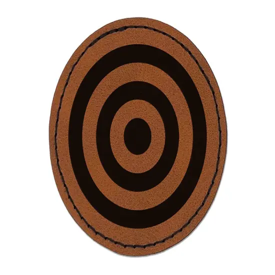 Bullseye Target Round Iron-On Engraved Faux Leather Patch Applique - 2.5" Brown {1}