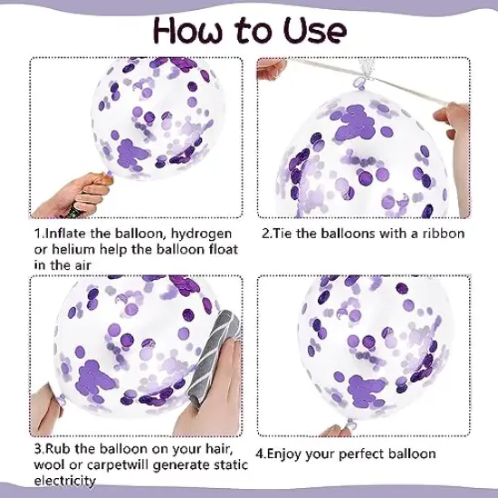 65 Pieces Purple Black Silver Latex Balloons, 12 Inches Metallic Silver Purple Confetti Balloons with 1 Ribbon for Halloween, Birthday, Graduation, Anniversary,Wednesday party decorations {5}