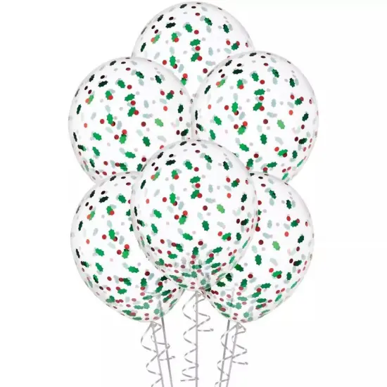 Holly Berry Confetti Filled 12" Latex Balloons, 6ct {2}