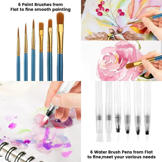 48 watercolor set, Washable Paint Set, 6 Brush, 6 Refillable Water Brush Pen, Drawing Pad, Palette, Watercolor Set for Kids Adults Artist Beginners, Water Color Paint Sets for Kids {6}