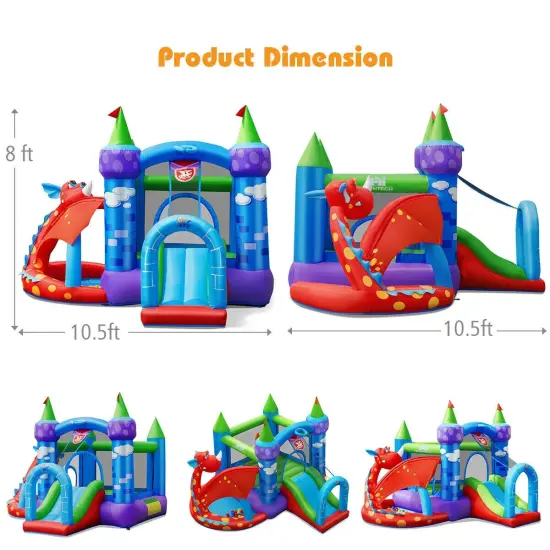 Kids Inflatable Bounce House Dragon Jumping Slide Bouncer Castle {4}