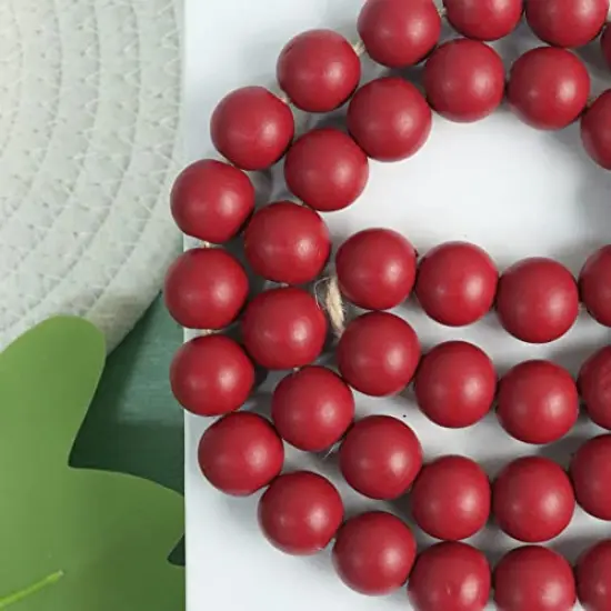 39 inches Wood Bead Garland Farmhouse with Tassels,Versatile Prayer Beads Boho Chic Wall Hanging Home Decor (Burgundy) {4}