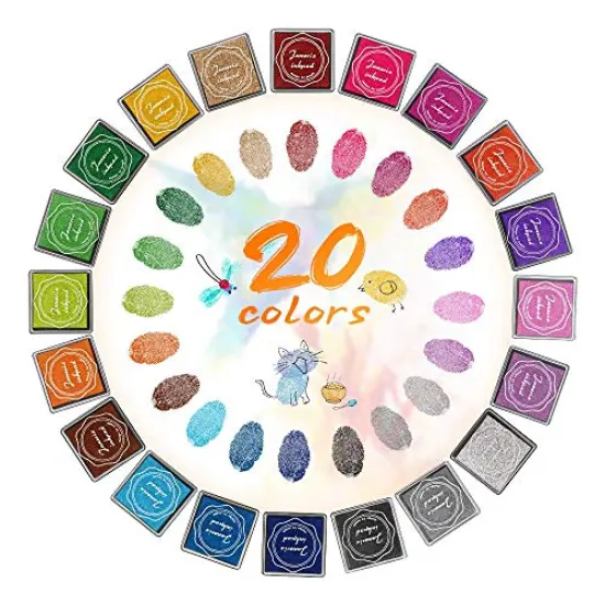 20 Pieces Finger Washable Ink Pads for Kids, Non-Toxic, 20 Color DIY Rainbow Craft Ink Pads for Rubber Stamps, Paper, Wood Fabric, Best Gift for Kids {1}