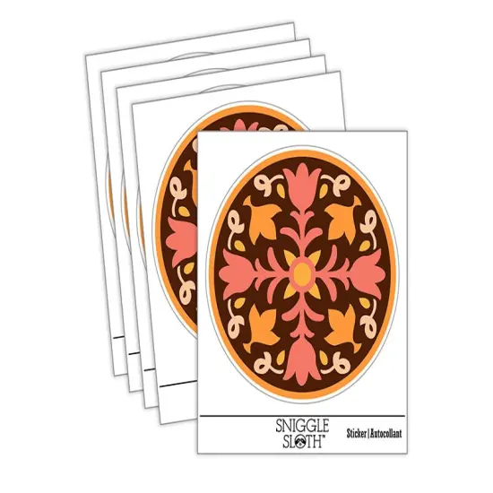 Decorative Floral Arabesque Pattern with Flowers Waterproof Vinyl Phone Tablet Laptop Water Bottle Sticker Set - 5 Pack {2}