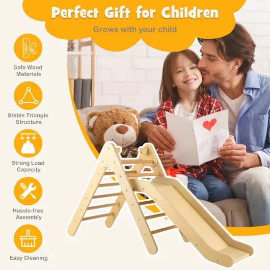 2-in-1 Wooden Triangle Climber Set with Gradient Adjustable Slide Natural {4}