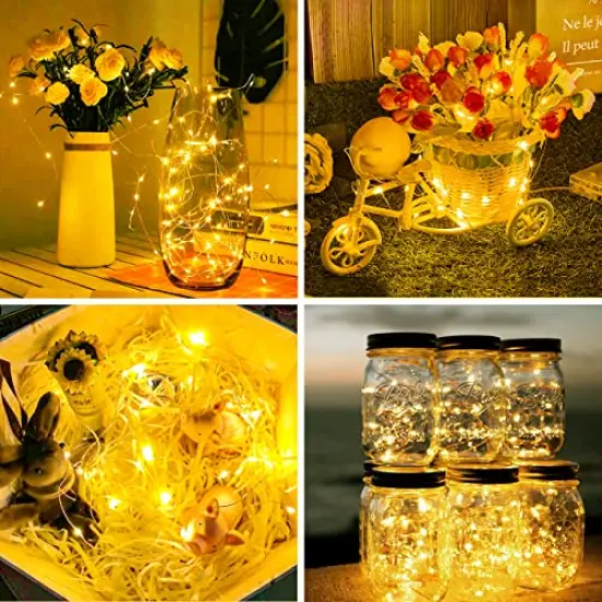 litogo 24 Pack Fairy Lights Battery Operated, 7ft 20 LED Fairy Lights Waterproof Silver Wire Twinkle Lights, Mini Fairy Lights for Mason Jars for DIY Wedding Party Christmas Bedroom, Warm White {4}