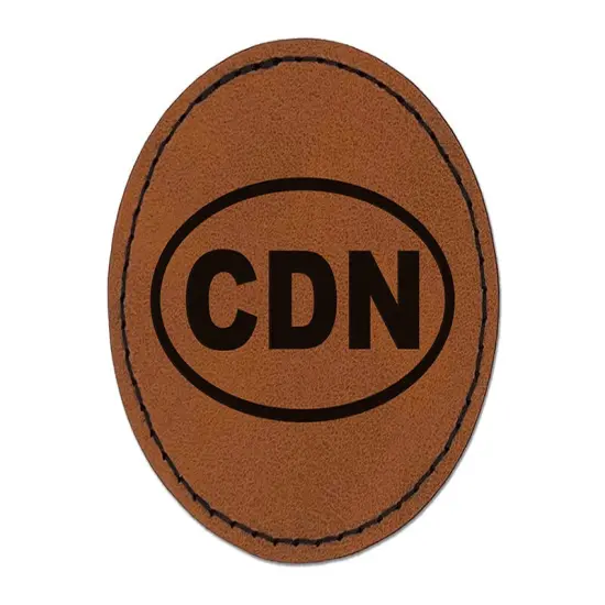 Canada CDN Round Iron-On Engraved Faux Leather Patch Applique - 2.5" Brown {1}
