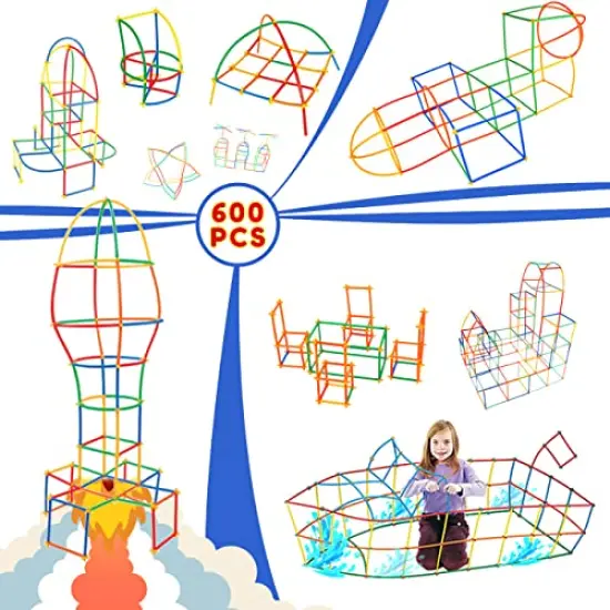 600 Pieces Constructor Toys STEM Building Toy Interlocking Plastic Engineering Thin Tube Blocks Educational Kit for 3 4 5 6 7years Kids Boys and Girls Gift {1}