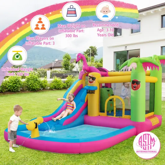 Inflatable Bounce Castle with Long Water Slide and 735W Blower {5}