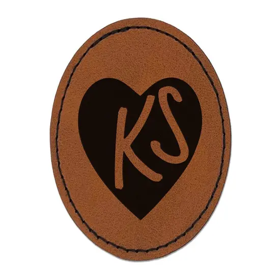 KS Kansas State in Heart Round Iron-On Engraved Faux Leather Patch Applique - 2.5" Brown {1}