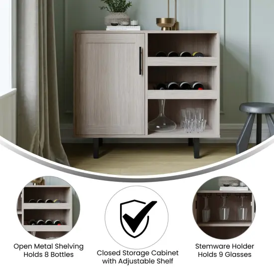 Merrick Lane Aloise Bar and Sideboard with Storage Cabinet, Hanging Stemware Holders and Bottle Storage Gray {4}