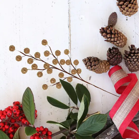 Gold Beaded Berry Spray: Set of 12, 17-Inch, with 25 Berries by Floral Home&reg;, Floral Home by Artificial Flowers {2}