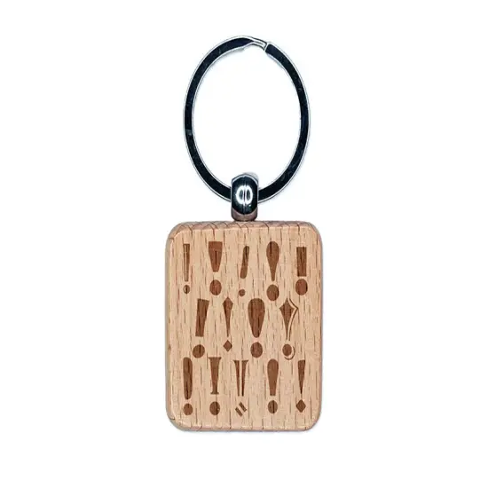 Exclamation Points Congratulations Engraved Wood Square Keychain Tag Charm {1}
