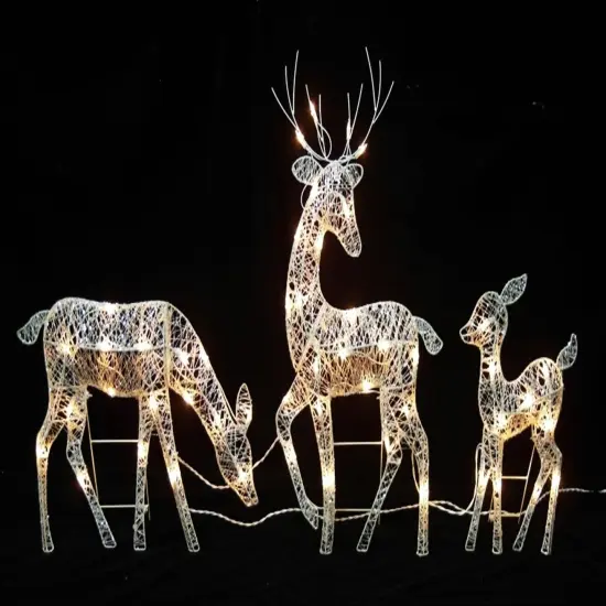 Northlight Set of 3 White Glittered Doe, Fawn and Reindeer Lighted Christmas Outdoor Decoration {3}