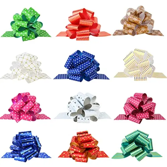 PintreeLand 24PCS Christmas Wrap Pull Bows with Ribbon 5&rdquo; Wide Wrapping Accessory for Xmas Present, Gift, Florist, Bouquet, Basket(24 PCS) {6}
