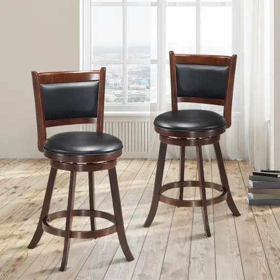 2 Pieces 24 Inches Swivel Counter Stool Dining Chair Upholstered Seat Brown {2}