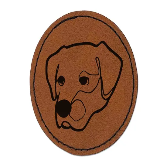 Labrador Dog Artsy Contour Line Round Iron-On Engraved Faux Leather Patch Applique - 2.5" Brown {1}