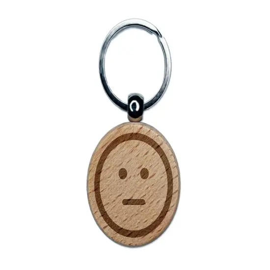 Neutral Face Emoticon Engraved Wood Round Keychain Tag Charm {1}