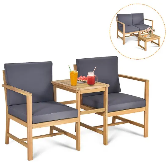 Costway 3 in 1Patio Table Chairs Set Solid Wood Garden Furniture {1}