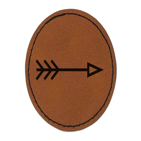 Fun Arrow Round Iron-On Engraved Faux Leather Patch Applique - 2.5" Brown {1}