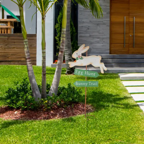 Northlight Easter Egg Hunt and Bunny Trail Outdoor Metal Spring Yard Stake - 25.5" White {3}