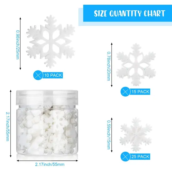 50 PCS Mini Snowflake for Craft Tiny Resin Small Christmas Embellishment Snow Shaped Craft Decoration with Storage Box for Winter Party DIY Home Decor, 3 Sizes (White) {5}