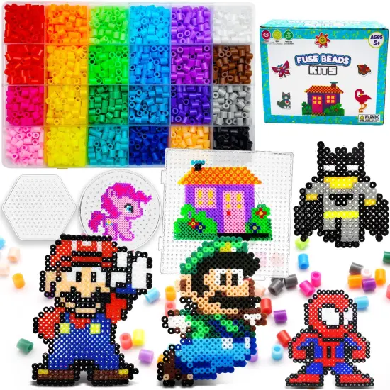 5200 5mm Fuse Beads Kit - 24 Colors | 45 Patterns, Toys, Kids Crafts for Girls Ages 8-12, Arts and Crafts for Kids Ages 6-8, Gifts for Girls Boys Kids Age 5 6 7 8 9 10 11 12 Year Old {3}