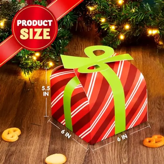 JOYIN 24 PCS 3D Christmas Goodie Boxes with Bow for Holiday Xmas Goodie Paper Boxes, School Classroom Party Favor Supplies, Candy Treat Cardboard Cookie Boxes {4}