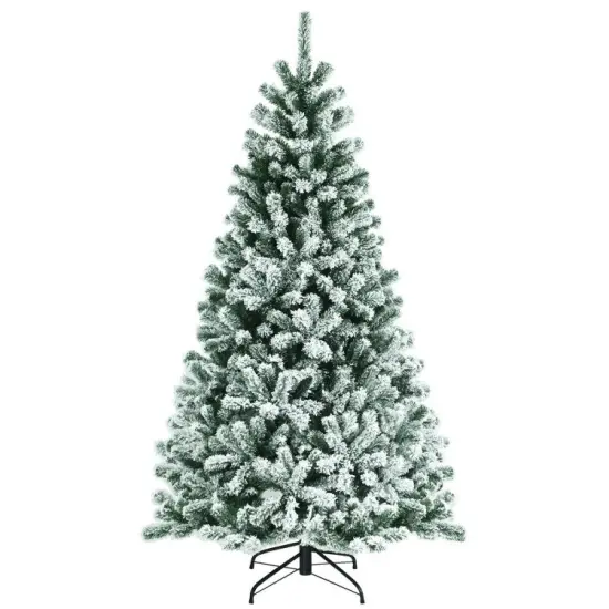 6/7 Feet Pre-lit Snow Flocked Christmas Tree with Metal Stand {4}