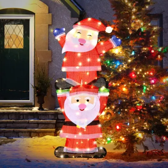 LED Double Santa Yard Sign with String Lights and 4 Stakes {2}