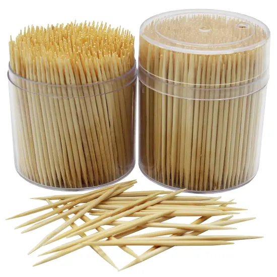 Bamboo Wooden Toothpicks |1000-Piece Large Wood Round Toothpicks in Clear Plastic Storage Box | Sturdy Safe Double Sided Party, Appetizer, Olive, Barbecue, Fruit, Teeth Cleaning Toothpicks. {1}